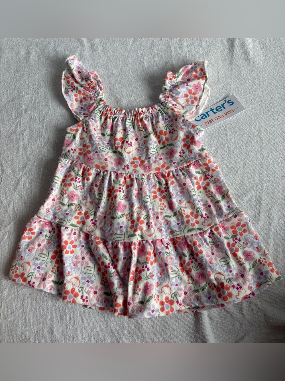 Carter's Floral Tiered Ruffle Dress - Pink, Orange & Green